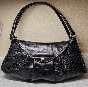 Excellent FURLA Brera Bag!! Deep Brown Croc Embossed Leather Silver hard…